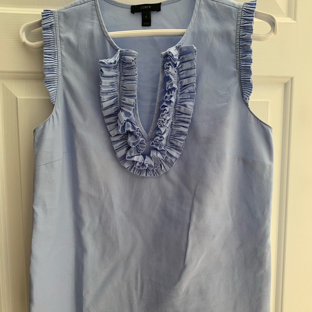 light blue j.crew tank top with ruffle sleeves